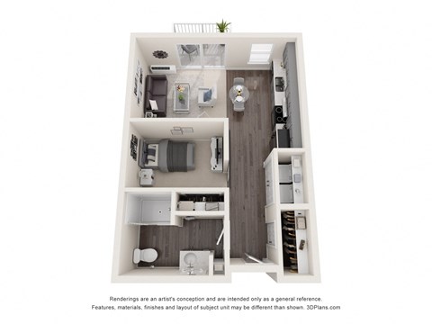 a stylized floor plan of a 1 bedroom192 sq ft